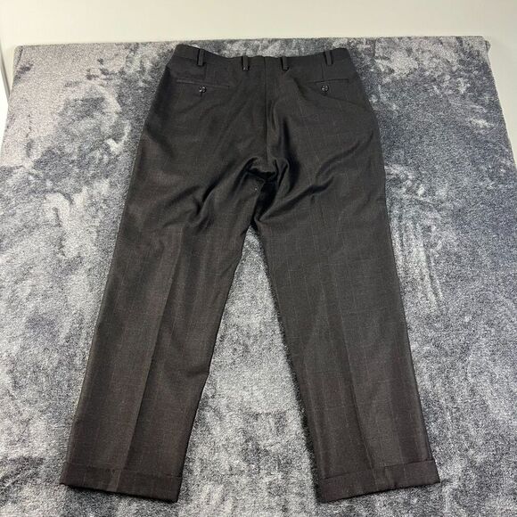 Lauren Ralph Lauren 100% Wool Plaid Cuffed Pants Men's 36X30 Gray Pleated - Picture 12 of 15